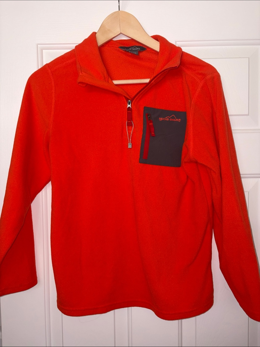Eddie Bauer Men's Zip-Up Fleece Pullover - Bright Orange with Charcoal Pocket